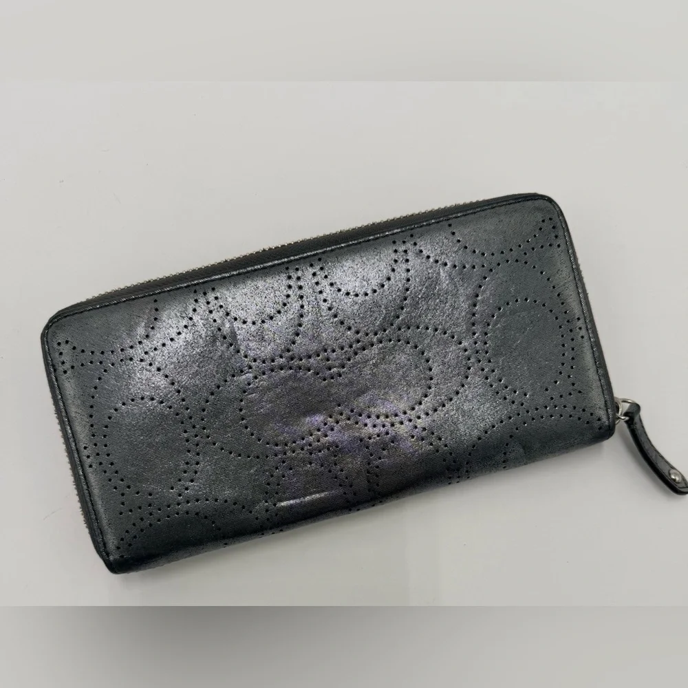 Coach Ashley Metallica Silver Gray Perforated Wallet